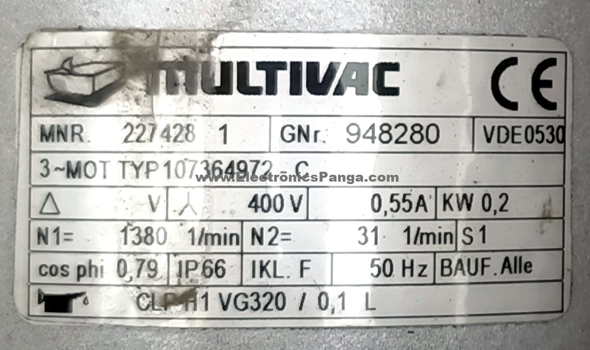 MULTIVAC 0.2Kw (200W) 107364972-C 3-Phase 400V 0.55A 44.5:1 Ratio Induction Motor DM180 - Image 2