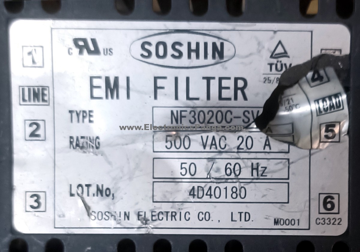 SOSHIN NF3020C-SVA 500V/AC 20A EMI Filter F107 - Image 2