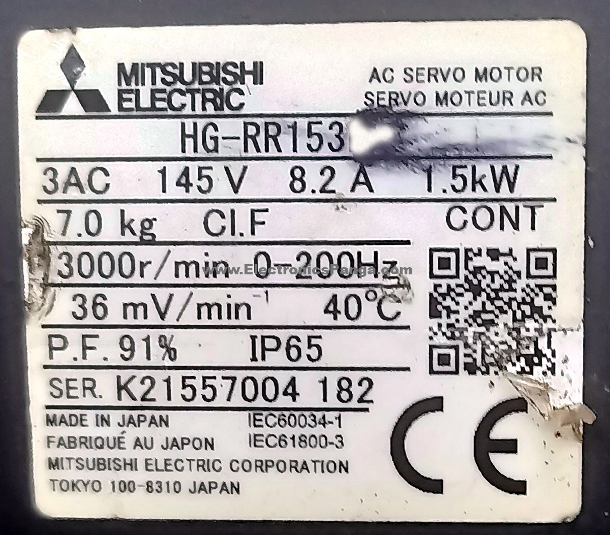 MITSUBISHI 1.5Kw (1500W) HG-RR153 AC Servo Motor SM1356 - Image 2
