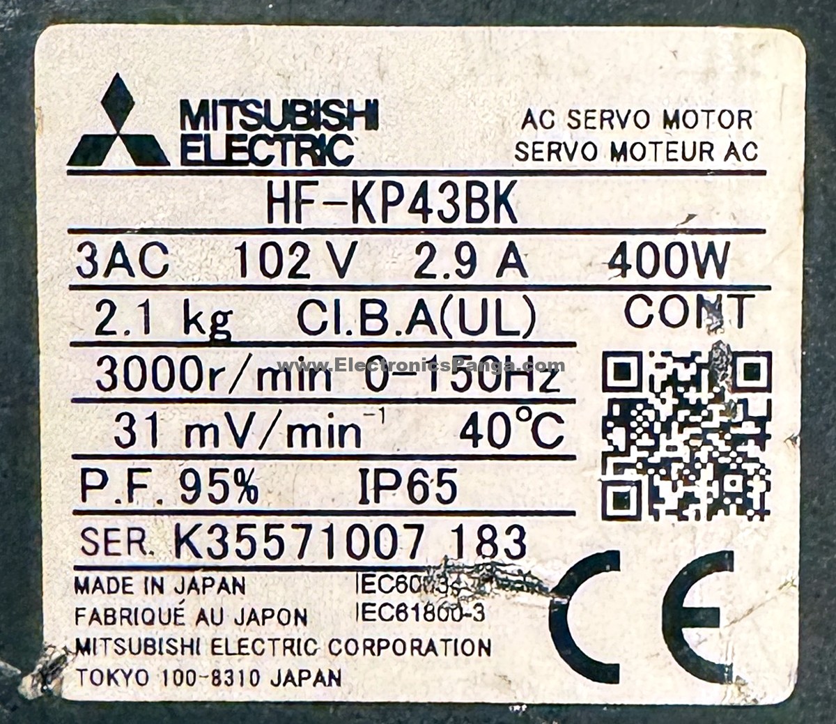 MITSUBISHI 400W (0.4Kw) HF-KP43BK AC Servo Motor SM1379 - Image 2