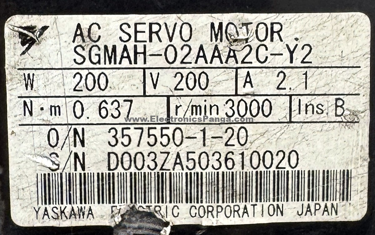 YASKAWA 200W (0.2Kw) SGMAH-02AAA2C-Y2 AC Servo Motor SM1369 - Image 2