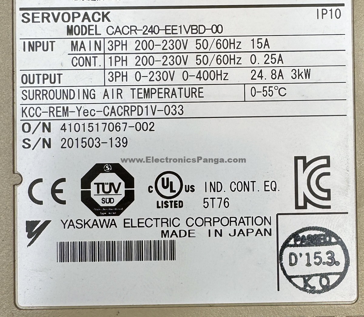 YASKAWA 3Kw (3000W) CACR-240-EE1VBD-00 AC Servo Driver SD1568 - Image 4