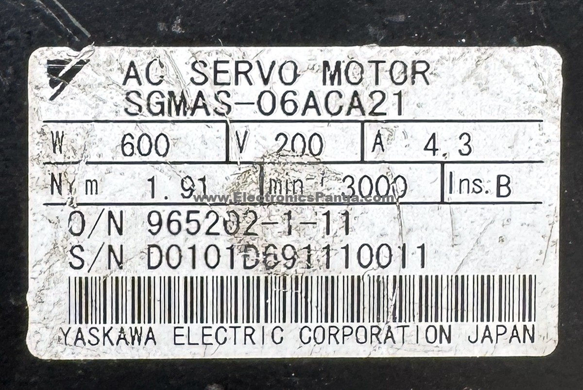 YASKAWA 600W (0.6Kw) SGMAS-06ACA21 AC Servo Motor SM1403 - Image 2
