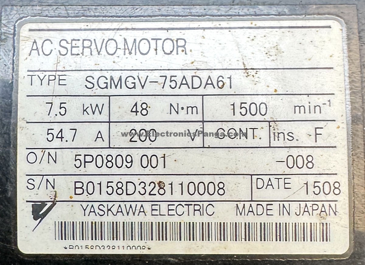 YASKAWA 7.5Kw (7500W) SGMGV-75ADA61 AC Servo Motor SM1390 - Image 2