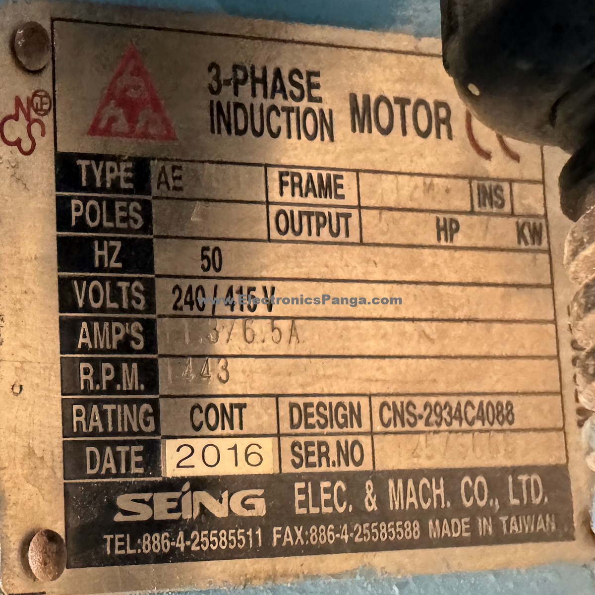 SEING AEVFTF HF301 3.7Kw (3700W) 240-415V 1443Rpm Induction Motor DM205 - Image 2