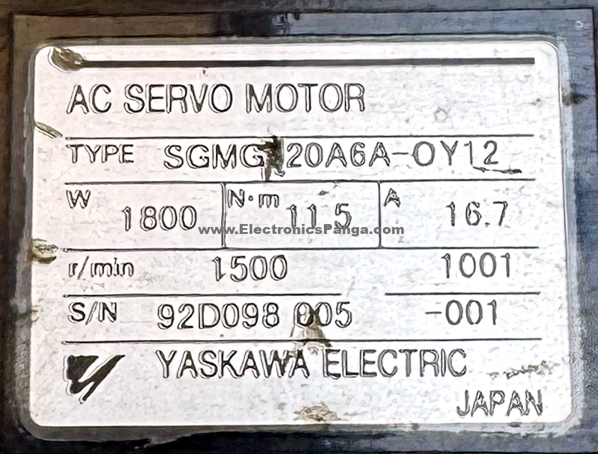 YASKAWA 1800W (1.8Kw) SGMG-20A6A-OY12 AC Servo Motor SM1444 - Image 2