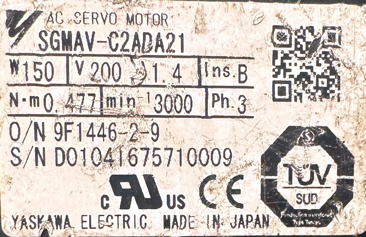 YASKAWA 100W (0.1Kw) SGMAV-C2ADA21 AC Servo Motor SM1469 - Image 2