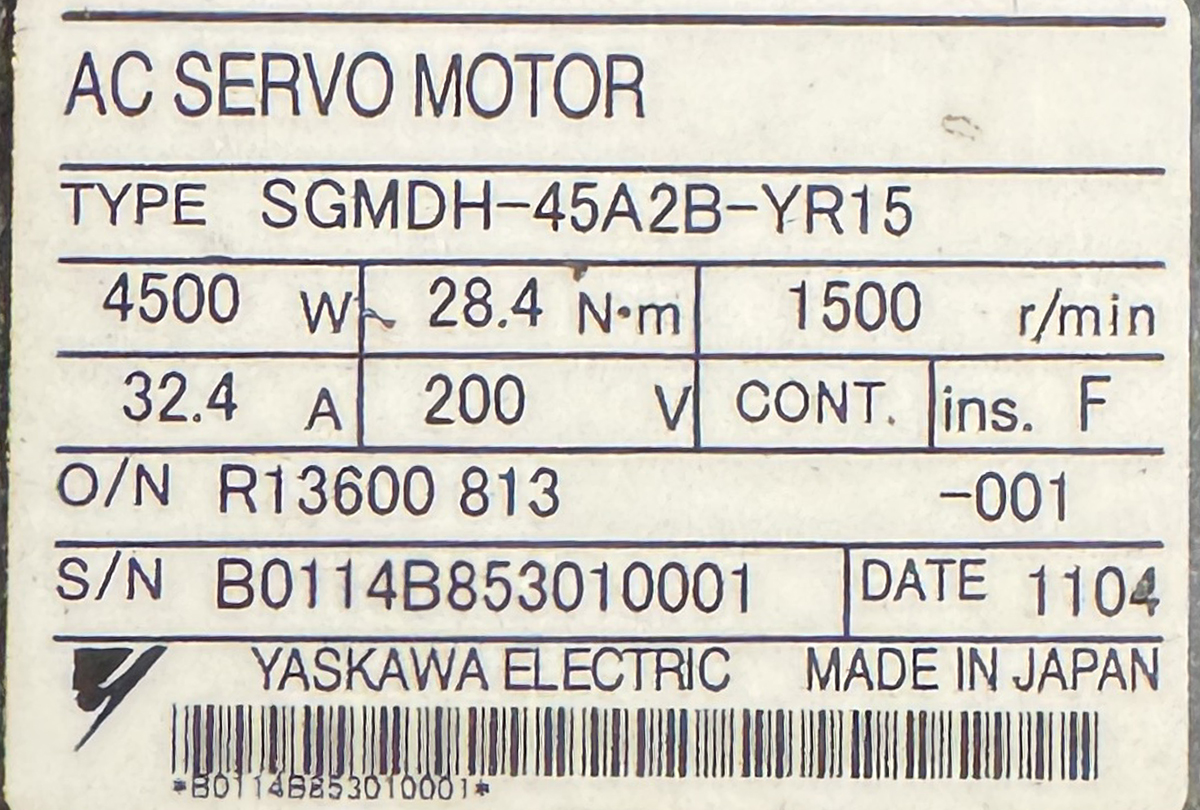 YASKAWA 4.5kw (4500w) SGMDH-45A2B-YR15 AC Servo Motor SM1475 - Image 2