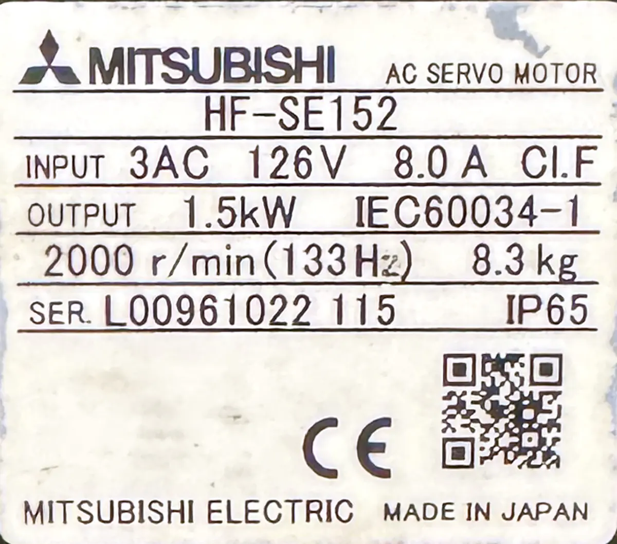 MITSUBISHI 1.5Kw (1500W) HF-SE152 AC Servo Motor SM1528 - Image 3