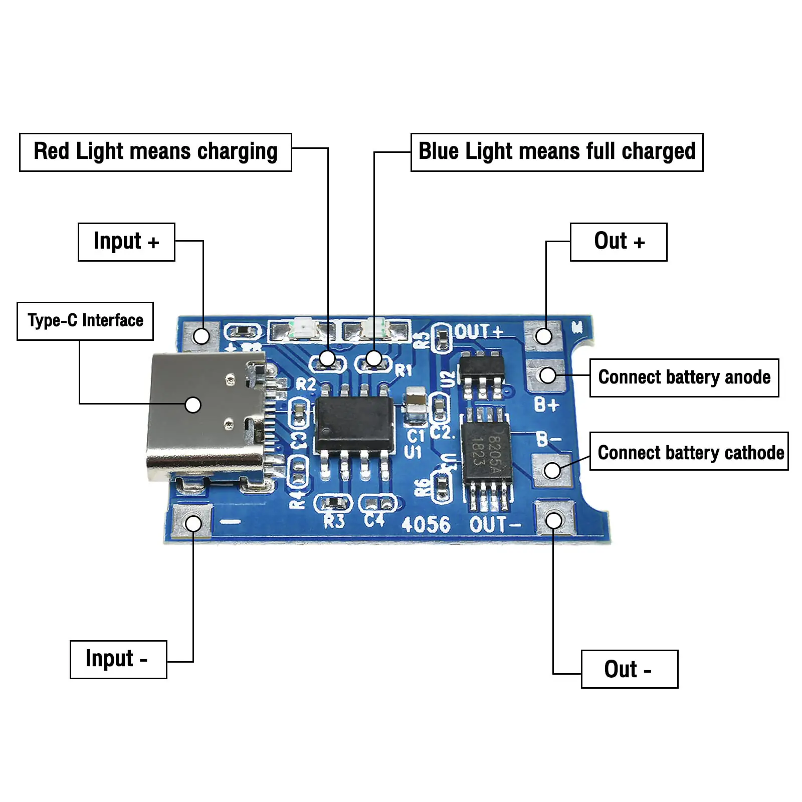 4056 Type C Mini USB 5V 1A Lithium Battery Charging Protection Board - Image 2