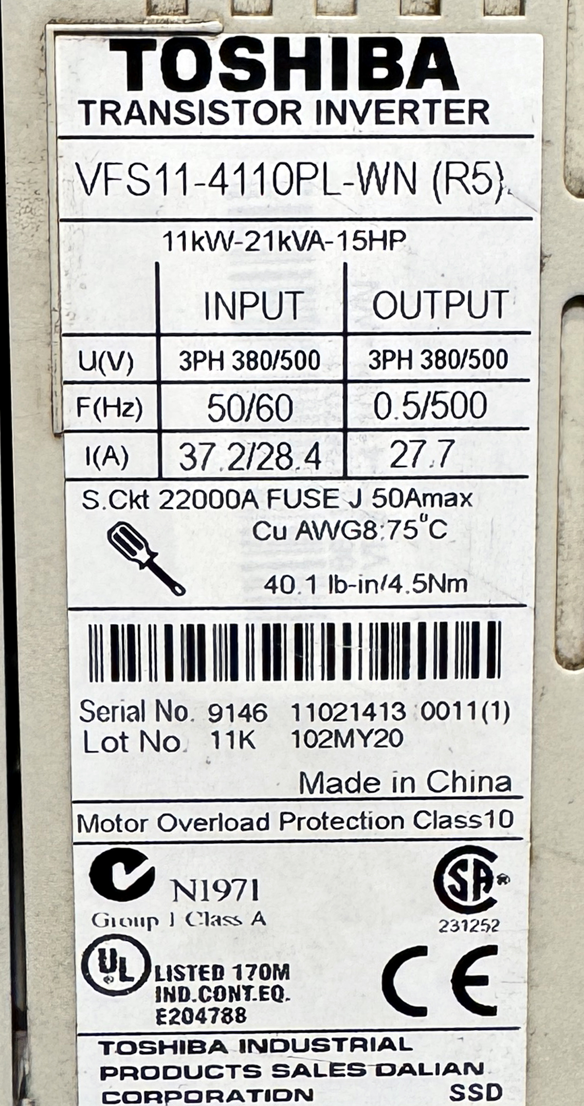 TOSHIBA VFS11-4110PL-WN(R5) 11kw (11000w) 21kVA 15HP Transistor Inverter NR55 - Image 4