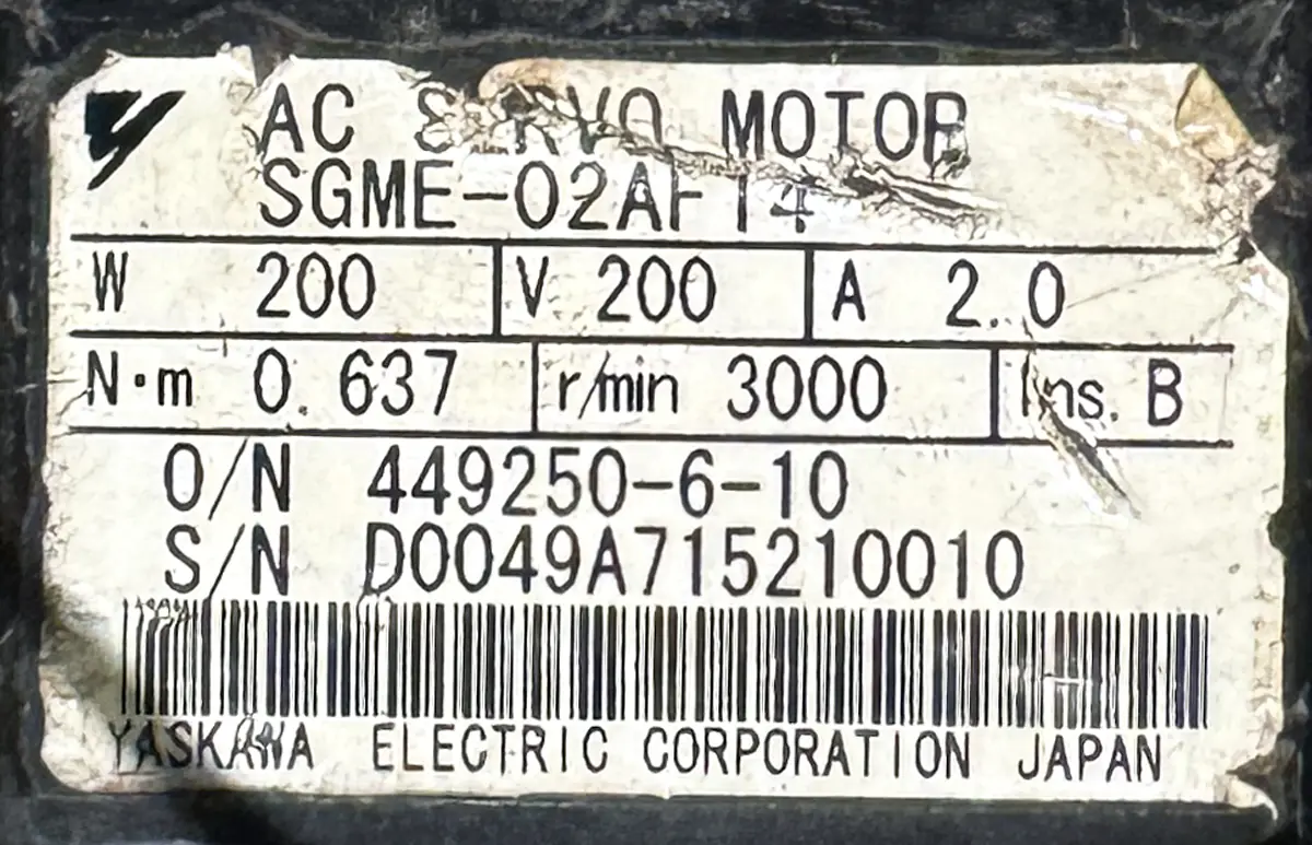 YASKAWA 200W (0.2Kw) SGME-02AF14 AC Servo Motor SM1531 - Image 2