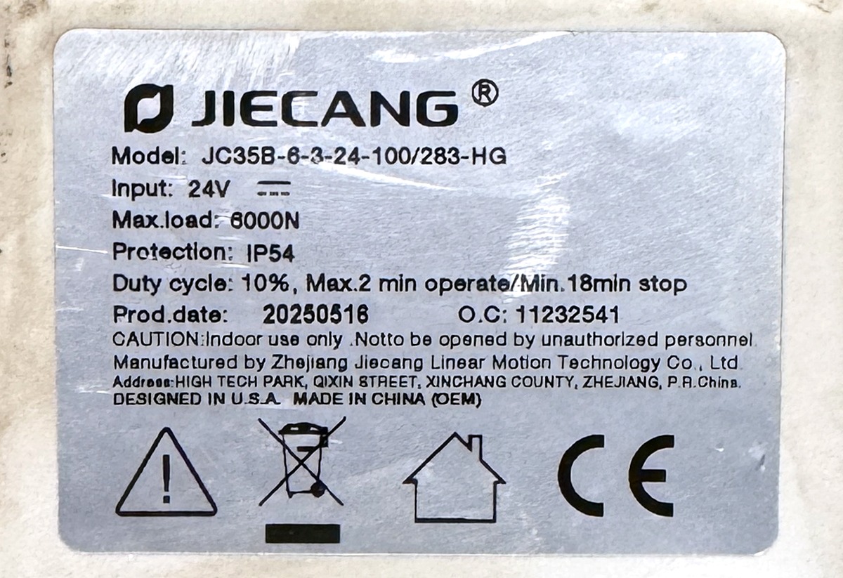 JIECANG JC35B-6-3-24-100/283-HG 24V/DC Linear Actuator 3.7inch Stroke DA91 - Image 2