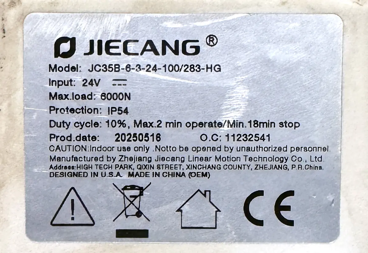 JIECANG JC35B-6-3-24-100/283-HG 24V/DC Linear Actuator 3.7inch Stroke DA91 - Image 2