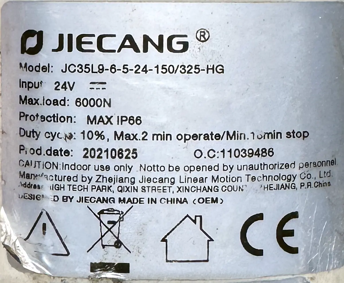 JIECANG JC35L9-6-5-24-150/325-HG 24V/DC Linear Actuator 6inch Stroke DA78 - Image 2