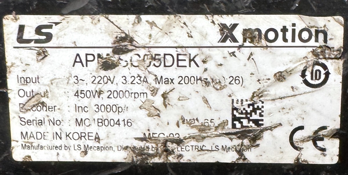 LS XMOTION 0.45Kw (450W) APM-SC05DEK AC Servo Motor SM1588 - Image 2