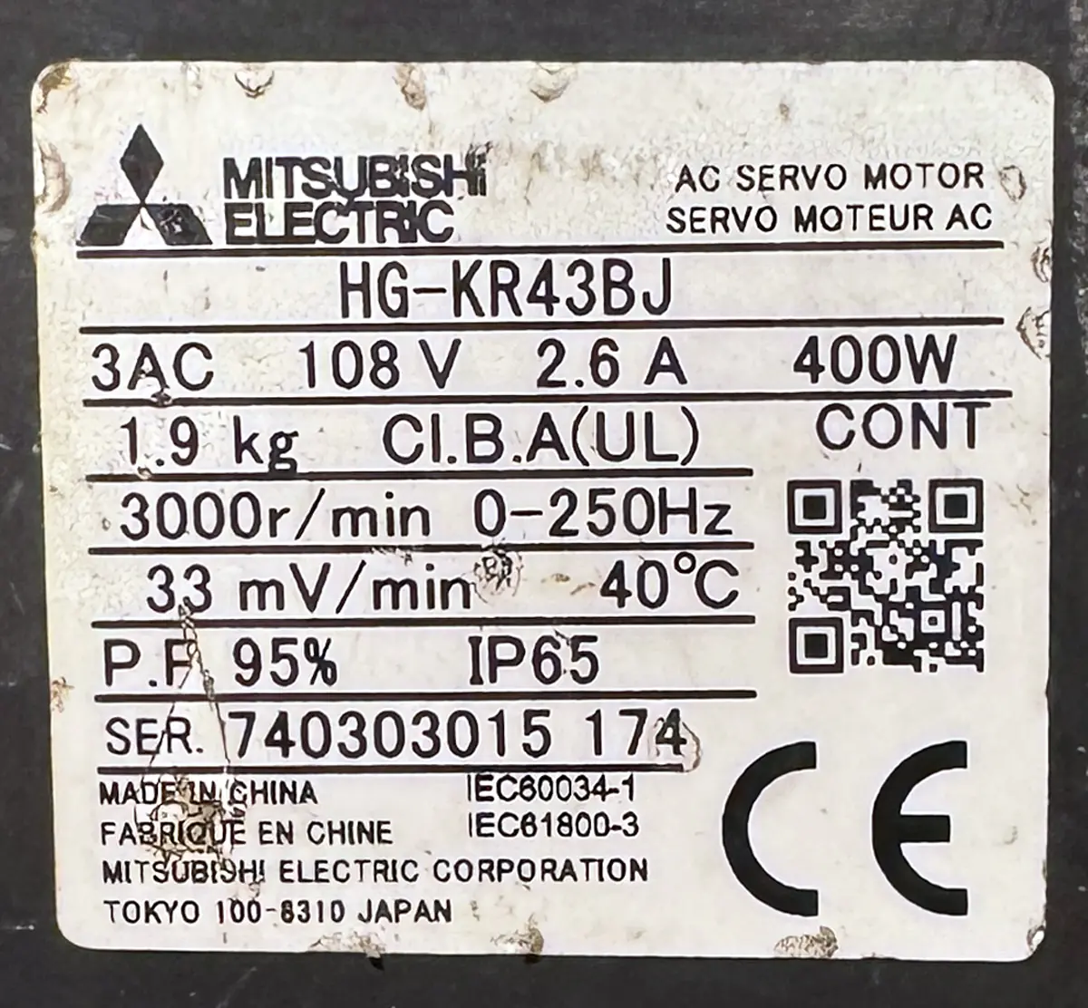 MITSUBISHI 0.4Kw (400W) HG-KR43BJ AC Servo Motor + MR-JE-40A Driver MD450 - Image 3