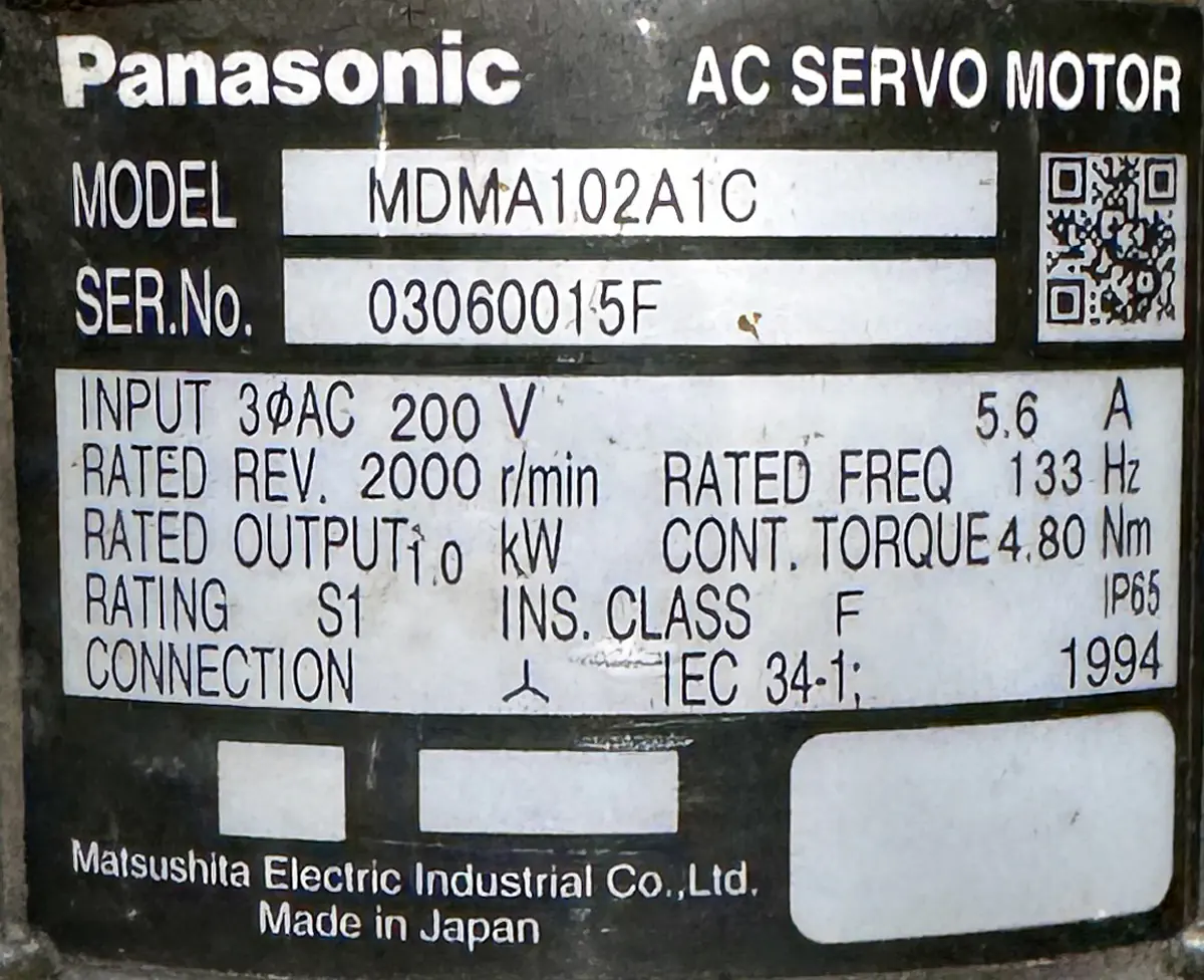 PANASONIC 1Kw (1000W) MDMA102A1C AC Servo Motor SM1576 - Image 2