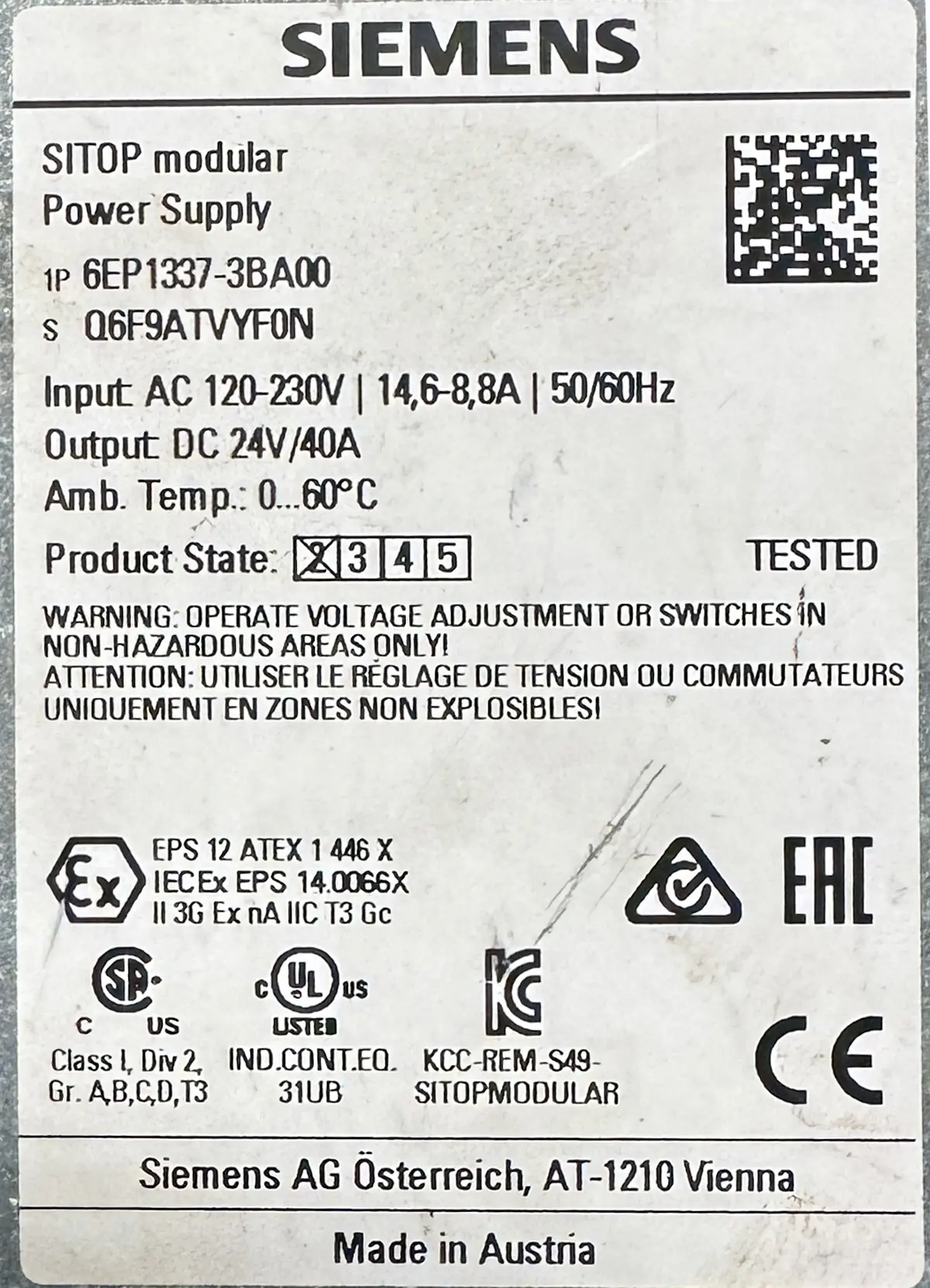 SIEMENS 6EP1337-3BA00 24V 40A AC To DC Single Output Switching Power Supply P460 - Image 2