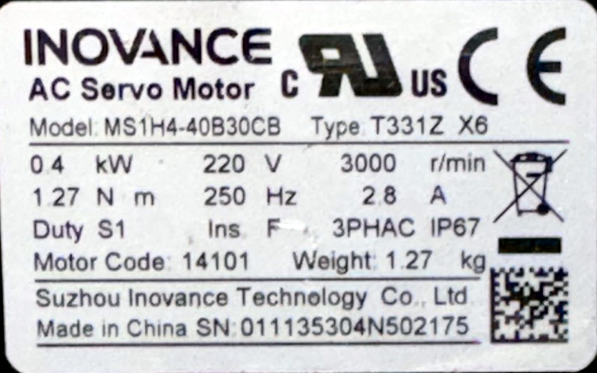 SUZHOU INOVANCE 0.4Kw (400W) MS1H4-40B30CB-T331ZX6 AC Servo Motor SM1570 - Image 2