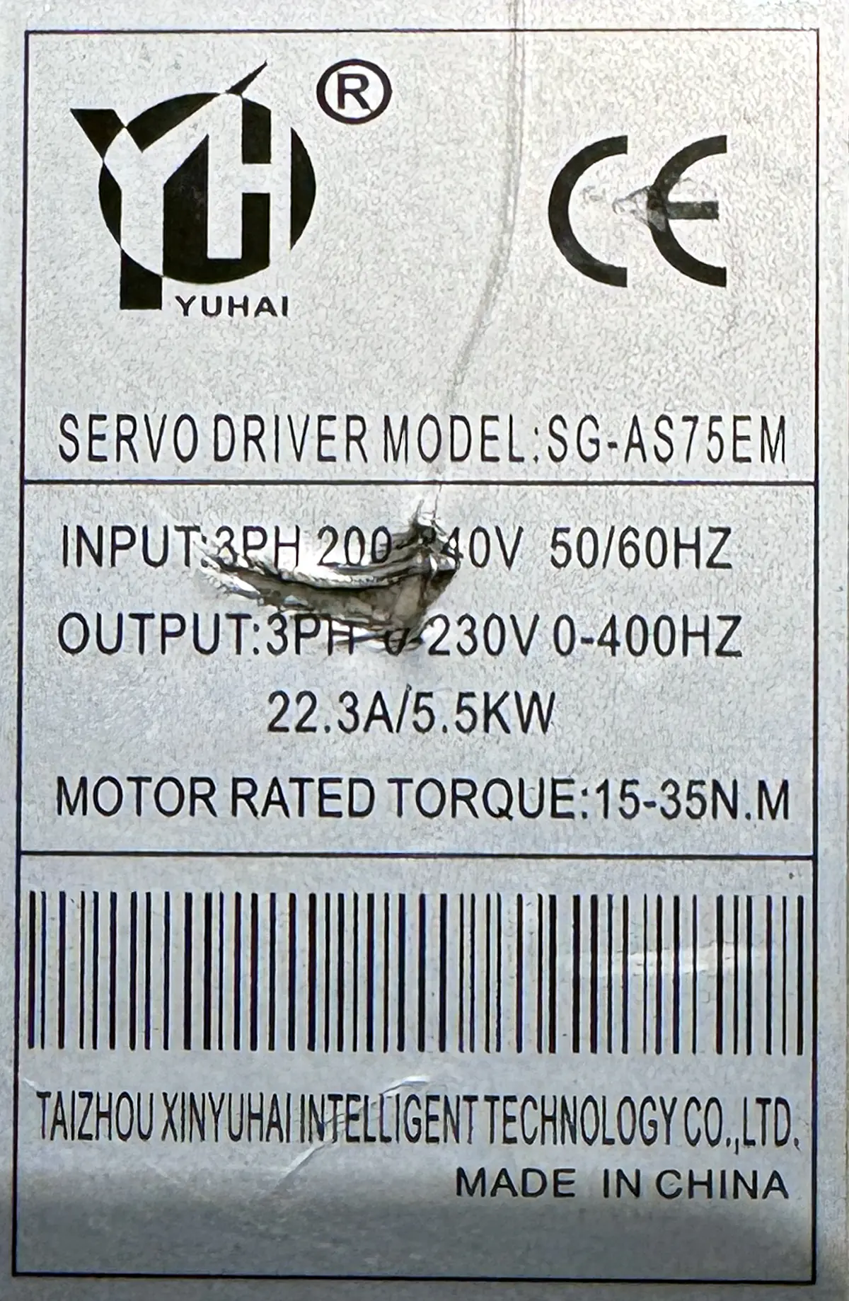 TAIZHOU XINYUHAI 5.5Kw (5500W) SG-AS75EM AC Servo Driver SD1758 - Image 4