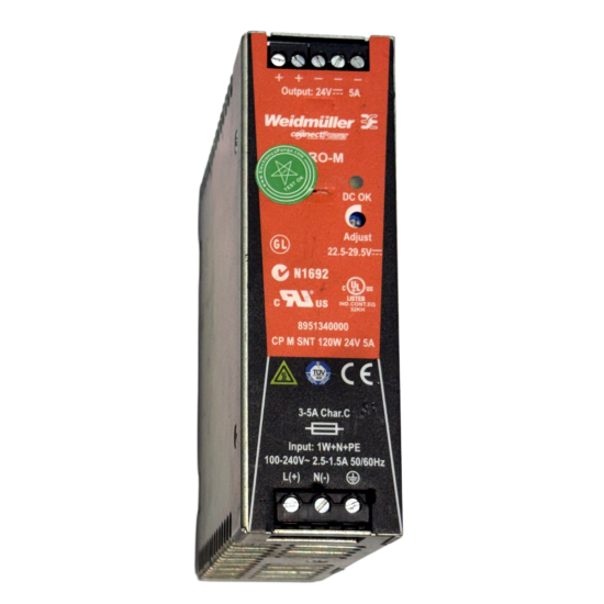WEIDMULLER CP M SNT 120W 24V 5A 24V 5A AC To DC Single Output Switching Power Supply P459
