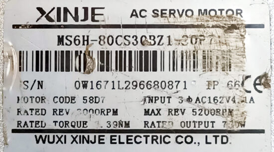 WUXI XINJE 0.75Kw (750W) MS6H-80CS30BZ1-20P7 AC Servo Motor + DS5L1K-20P7-PTA Driver MD432 - Image 3