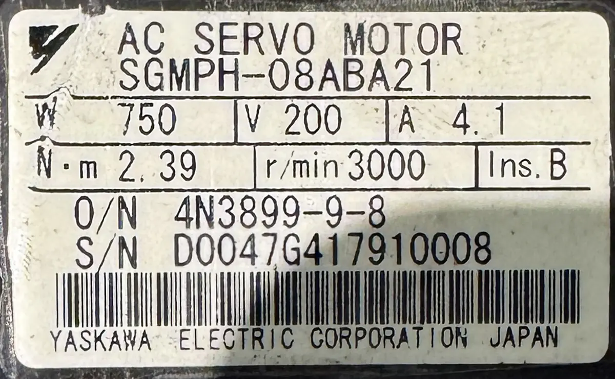 YASKAWA 0.75Kw (750W) SGMPH-08ABA21 AC Servo Motor SM1577 - Image 2